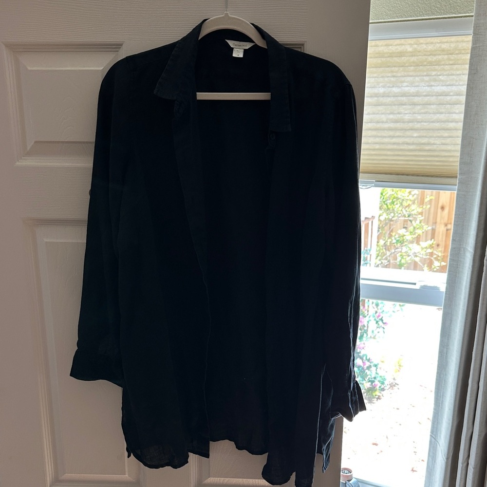 Garnet Hill Black Open-Front Shirt Jacket